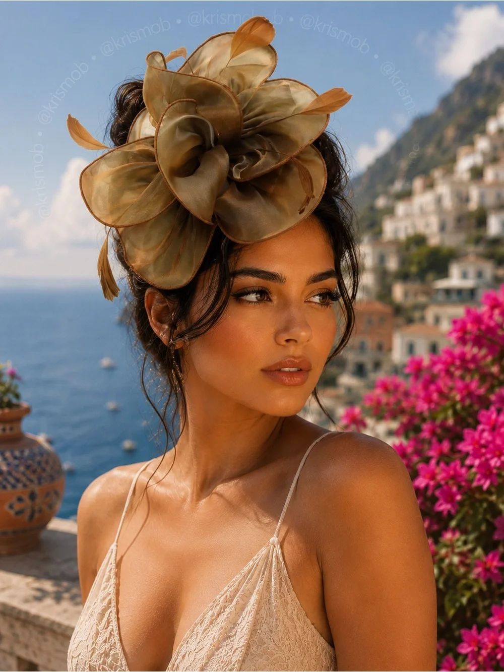 Brown Feather Organza Floral Fascinator Headpiece - Derby, Tea, Formal, church
